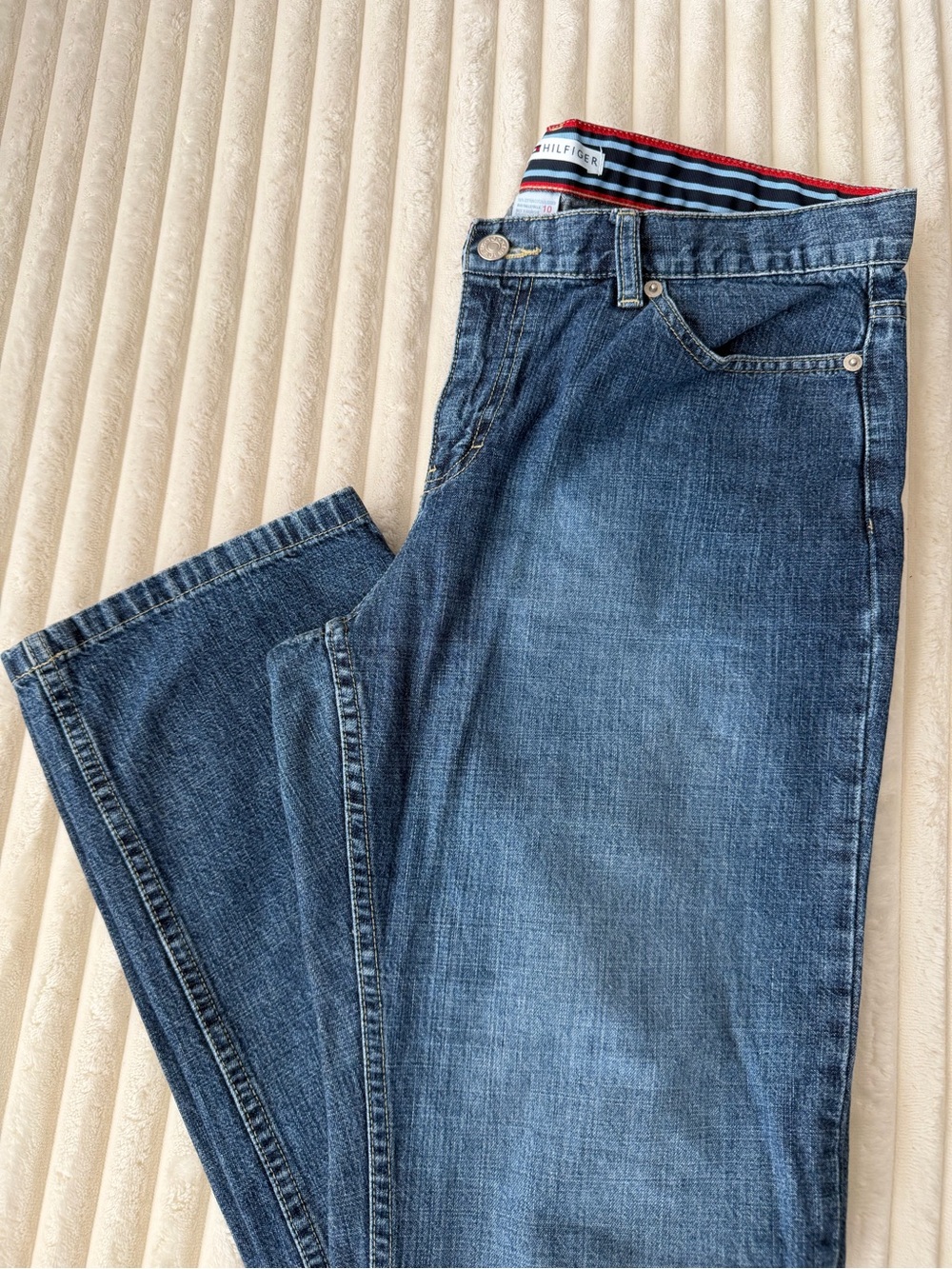 Tommy Hilfiger Women's Blue Straight-Leg Jeans with Signature Waistband. Sz 10